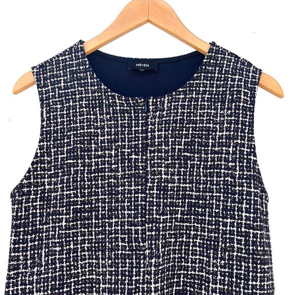 ME+EM Ponte Jacquard Tweed Shift Mini Dress Short 8 Navy Blue Office Work - Picture 6 of 10